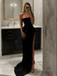 Sheath Column Strapless Sweep Train Jersey Prom Dresses With Leg Slit