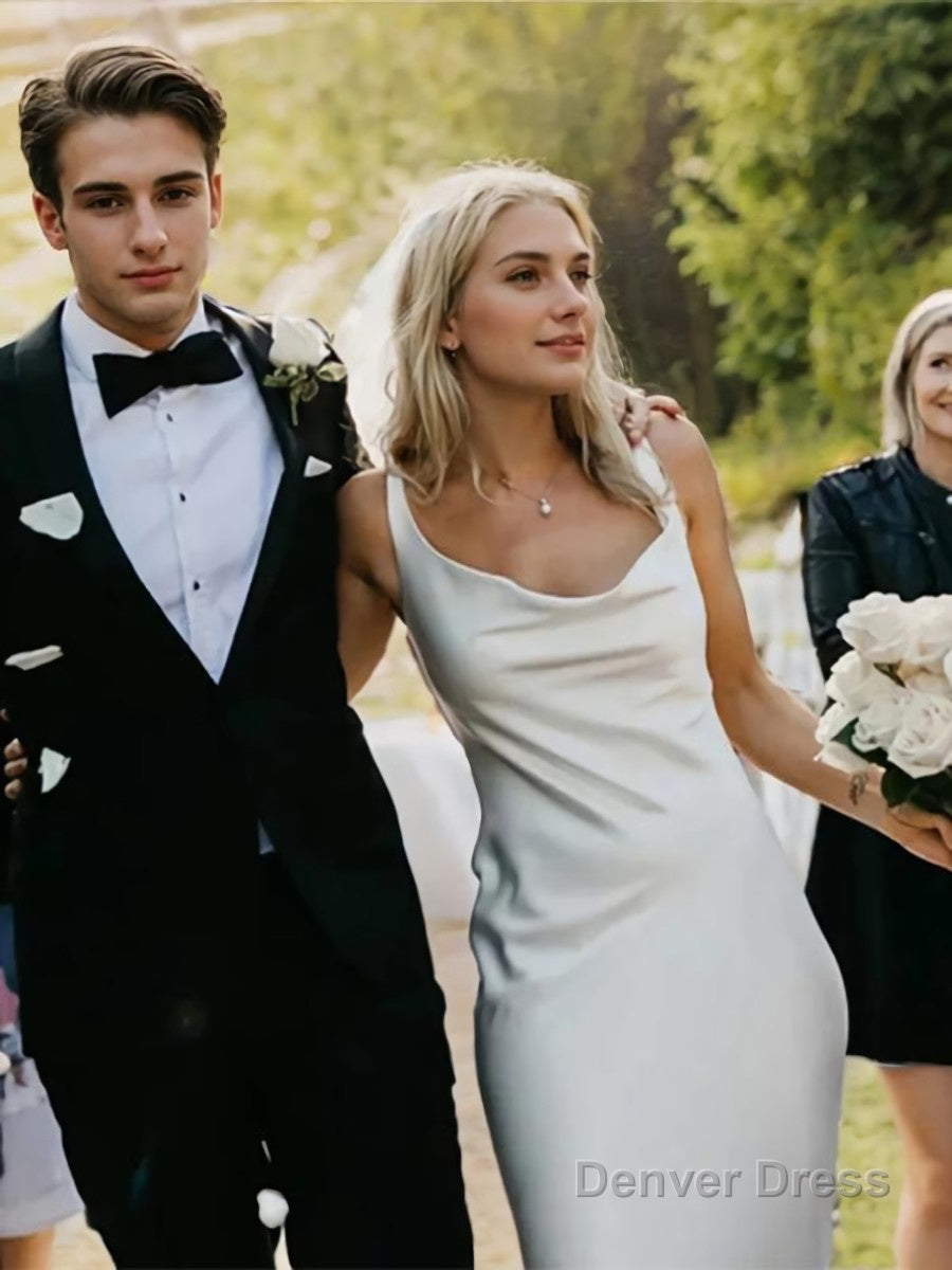 Sheath/Column Straps Court Train Elastic Woven Satin Wedding Dresses