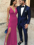 Sheath/Column Straps Floor-Length Stretch Crepe Prom Dresses With Leg Slit