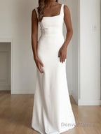 Sheath Column Straps Floor Length Stretch Crepe Wedding Dresses
