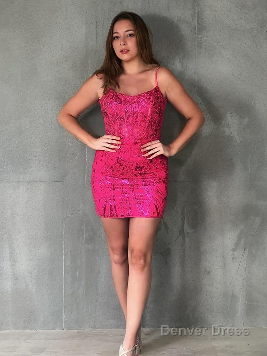 Sheath Column Straps Short Mini Sequins Homecoming Dresses with Sequin