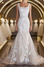 Sheath/Column Straps Sweep Train Lace Wedding Dresses with Appliques Lace