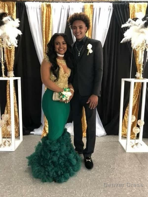 Green Prom Dress Sheath Column Stretch Crepe Applique Scoop Sleeveless Floor Length Dresses
