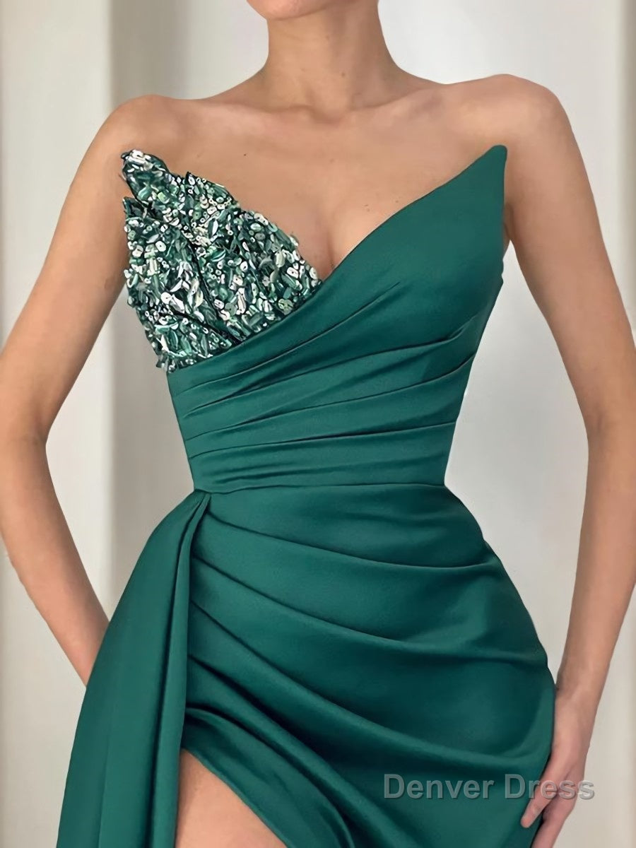 Sheath Column Sweetheart Court Train Elastic Woven Satin Prom Dresses With Leg Slit Secondary image