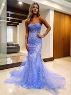 Sheath Column Sweetheart Court Train Tulle Prom Dresses With Appliques Lace