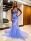 Sheath Column Sweetheart Court Train Tulle Prom Dresses With Appliques Lace