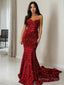 Sheath Column Sweetheart Court Train Velvet Sequins Prom Dresses With Ruffles