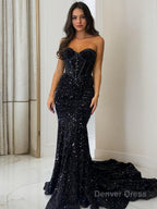 Sheath Column Sweetheart Court Train Velvet Sequins Prom Dresses With Ruffles
