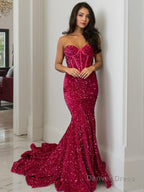 Sheath Column Sweetheart Court Train Velvet Sequins Prom Dresses With Ruffles