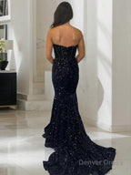 Sheath Column Sweetheart Court Train Velvet Sequins Prom Dresses With Ruffles