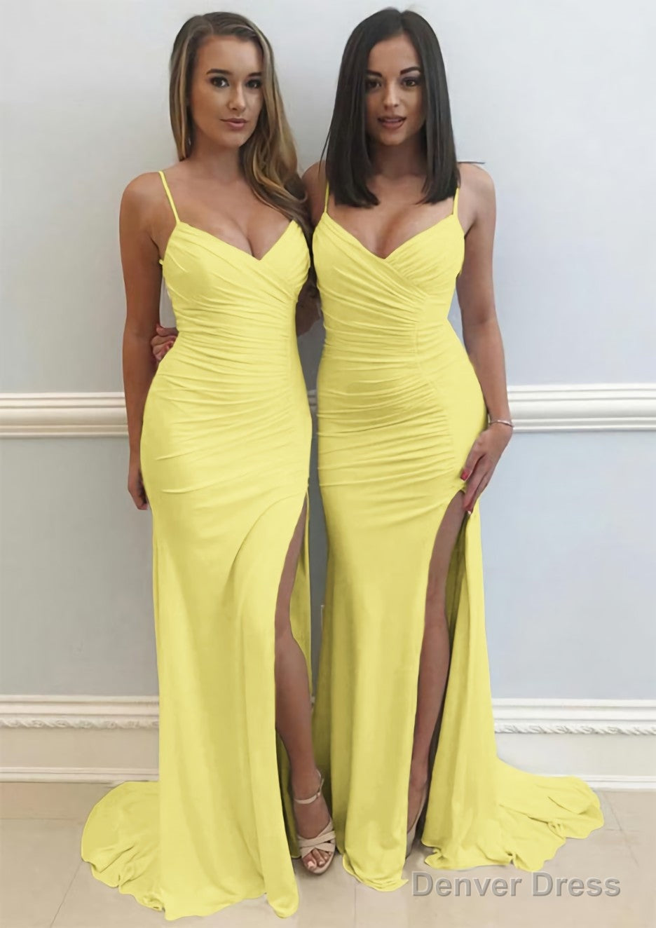 Sheath/Column Sweetheart Sleeveless Sweep Train Jersey Prom Dresses With Split Pleated