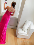 Sheath Column Sweetheart Sweep Train Stretch Crepe Prom Dresses With Leg Slit