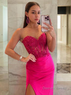 Sheath Column Sweetheart Sweep Train Stretch Crepe Prom Dresses With Leg Slit