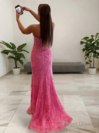 Sheath Column Sweetheart Sweep Train Tulle Prom Dresses With Leg Slit