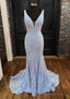 Sheath Column Trumpet Mermaid V Neck Sleeveless Velvet Sequins Sweep Train Prom Dresses