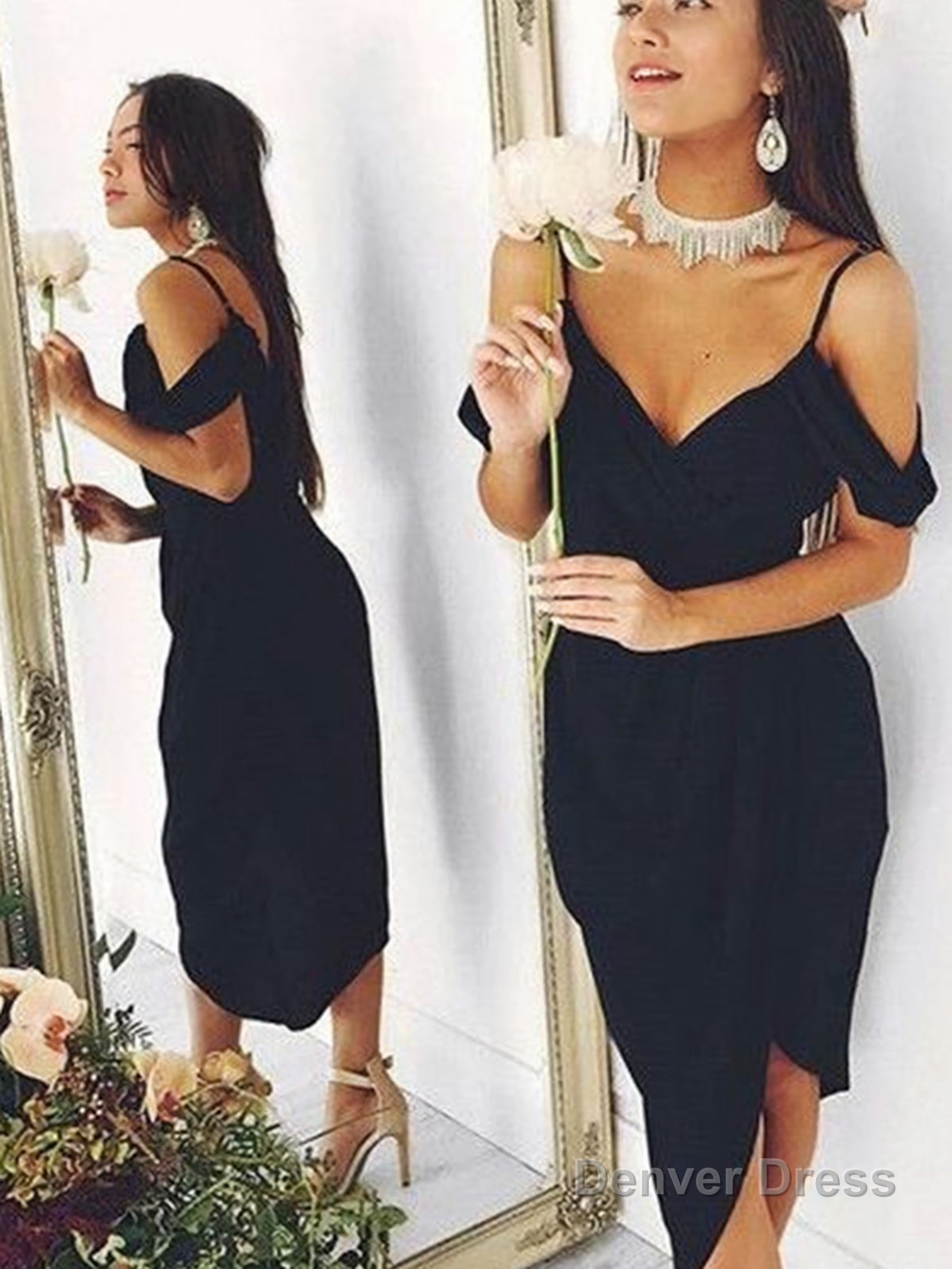 Sheath Column V Neck Asymmetrical Stretch Crepe Homecoming Dresses