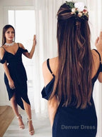 Sheath Column V Neck Asymmetrical Stretch Crepe Homecoming Dresses