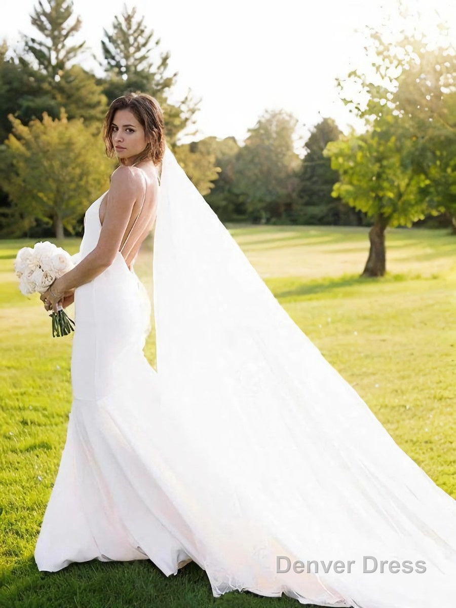 Sheath Column V Neck Court Train Stretch Crepe Wedding Dresses Secondary image