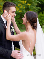 Sheath Column V Neck Court Train Stretch Crepe Wedding Dresses