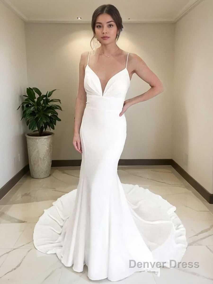 Sheath Column V Neck Court Train Stretch Crepe Wedding Dresses Main image