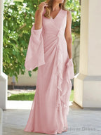 Sheath Column V Neck Floor Length Chiffon Mother of the Bride Dresses With Ruched
