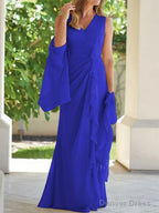 Sheath Column V Neck Floor Length Chiffon Mother of the Bride Dresses With Ruched