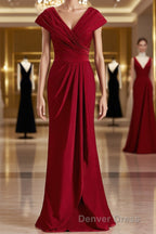 Sheath/Column V-neck Floor-Length Jersey Mother of the Bride Dresses With Ruffles