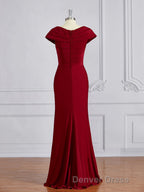 Sheath Column V Neck Floor Length Jersey Mother of the Bride Dresses With Ruffles