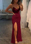 Sheath Column V Neck Spaghetti Straps Long Floor Length Velvet Sequins Prom Dresses With Split