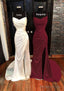 Sheath Column V Neck Spaghetti Straps Sweep Train Satin Prom Dresses With Pleated Split