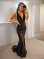 Sheath Column V Neck Sweep Train Lace Prom Dresses With Rhinestone