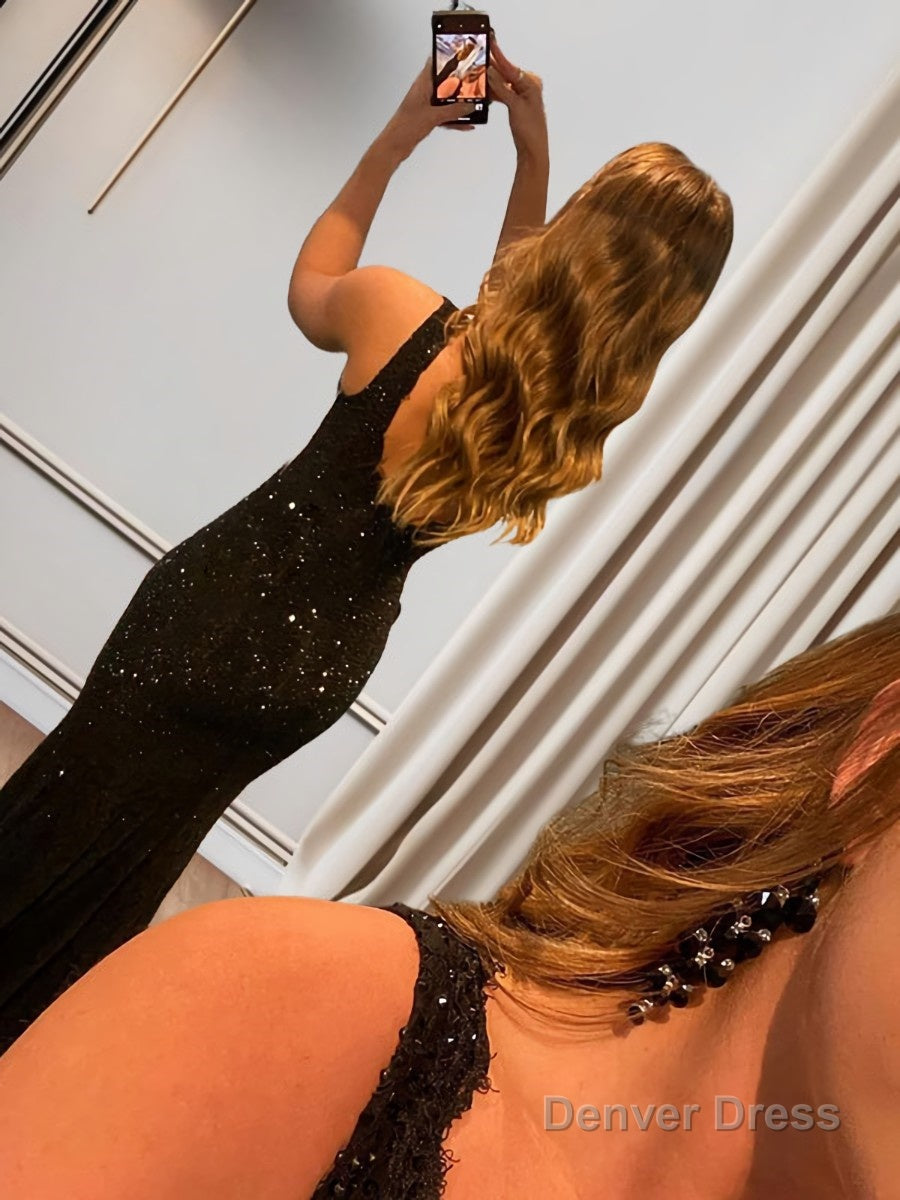 Sheath Column V Neck Sweep Train Lace Prom Dresses With Rhinestone Secondary image