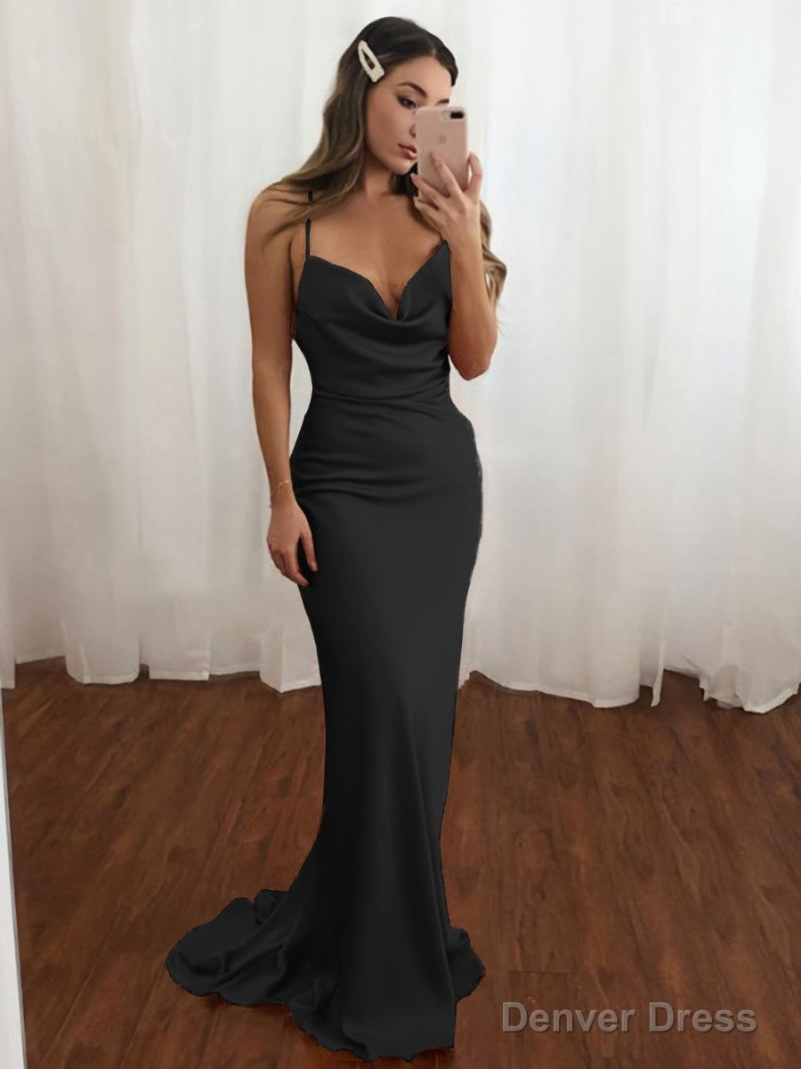 Sheath Column V Neck Sweep Train NS Elastic Woven Satin Prom Dresses Secondary image