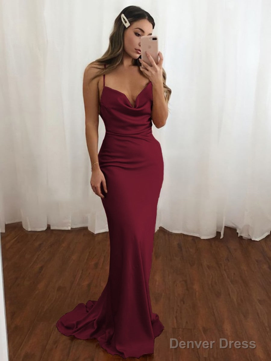 Sheath Column V Neck Sweep Train NS Elastic Woven Satin Prom Dresses