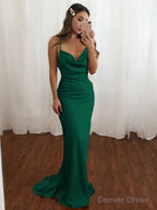 Sheath Column V Neck Sweep Train NS Elastic Woven Satin Prom Dresses