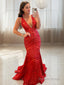 Sheath Column V Neck Sweep Train Prom Dresses