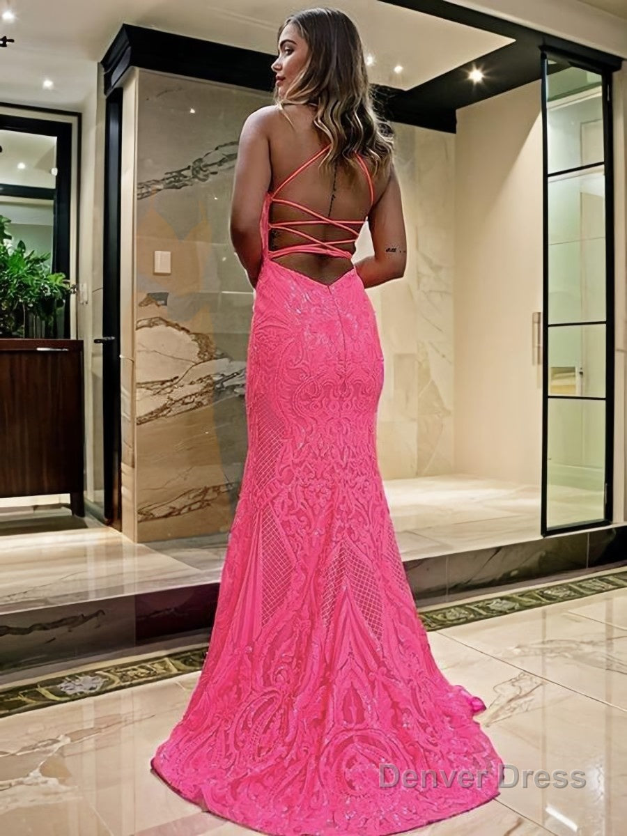 Sheath Column V Neck Sweep Train Prom Dresses