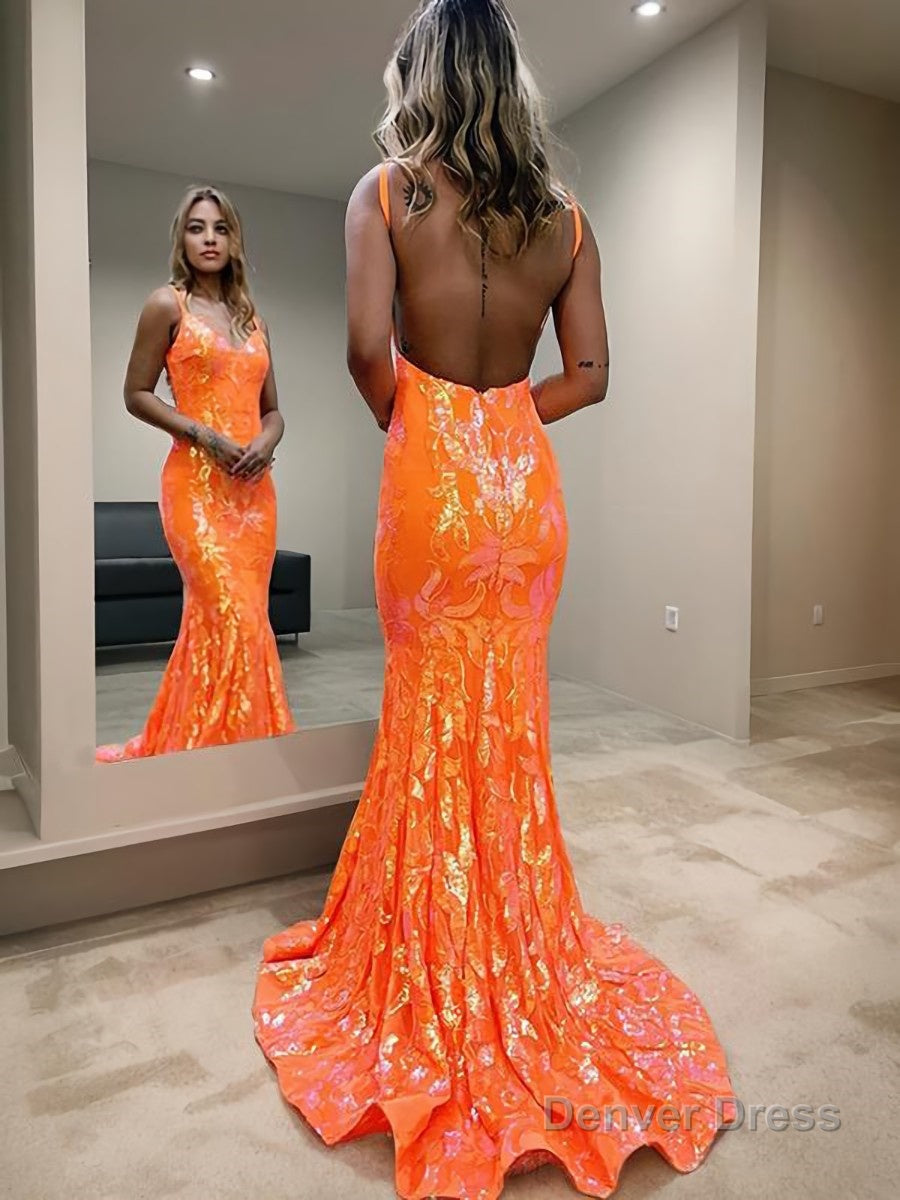 Sheath Column V Neck Sweep Train Prom Dresses Secondary image