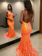 Sheath Column V Neck Sweep Train Prom Dresses