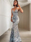 Sheath Column V Neck Sweep Train Prom Dresses With Appliques Lace