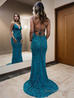 Sheath Column V Neck Sweep Train Prom Dresses With Appliques Lace