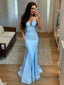Sheath Column V Neck Sweep Train Silk like Satin Prom Dresses