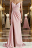 Sheath Column V Neck Sweep Train Stretch Crepe Bridesmaid Dresses with Leg Slit