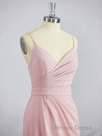 Sheath Column V Neck Sweep Train Stretch Crepe Bridesmaid Dresses with Leg Slit