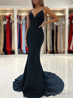 Sheath Column V Neck Sweep Train Stretch Crepe Prom Dresses