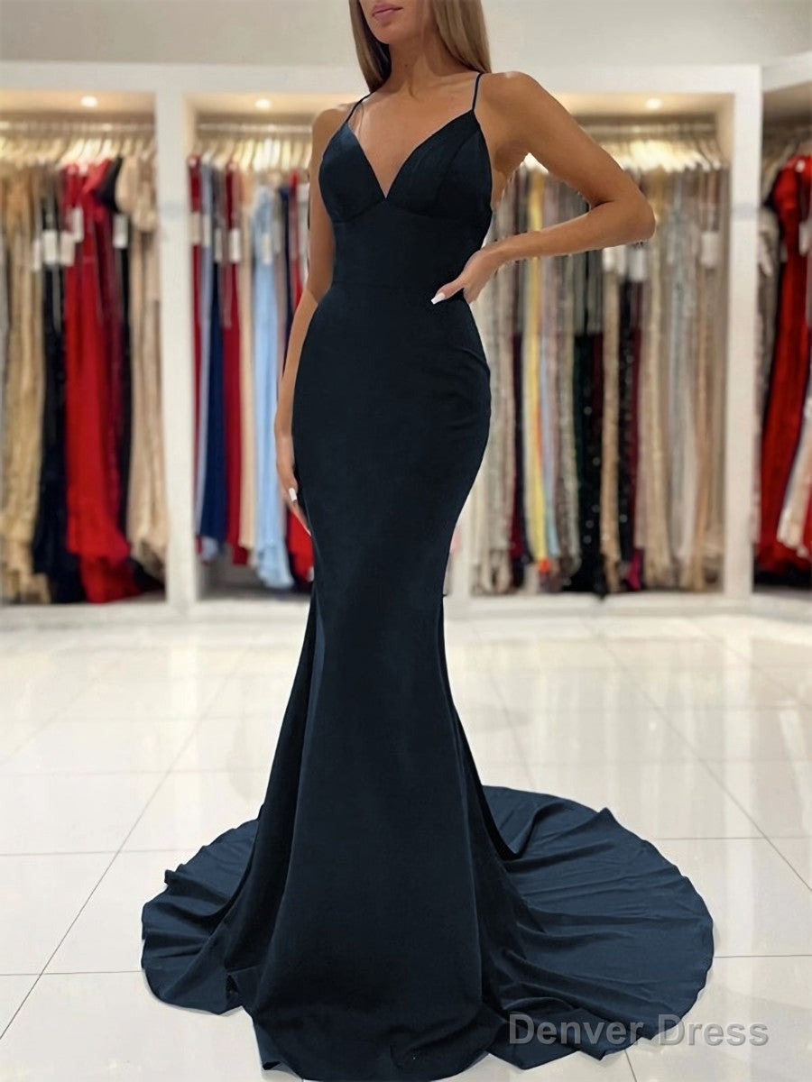 Sheath Column V Neck Sweep Train Stretch Crepe Prom Dresses