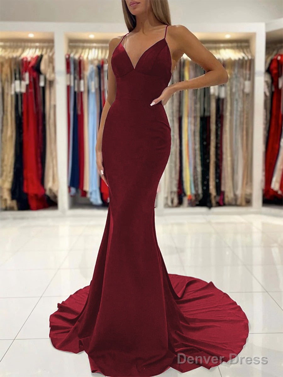 Sheath Column V Neck Sweep Train Stretch Crepe Prom Dresses Main image
