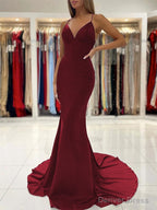 Sheath Column V Neck Sweep Train Stretch Crepe Prom Dresses