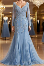 Sheath Column V Neck Sweep Train Tulle Mother of the Bride Dresses With Appliques Lace