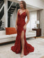 Sheath Column V Neck Sweep Train Velvet Sequins Prom Dresses With Leg Slit